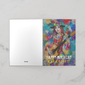 抽象芸術カスタムアートの女性ギタリスト感動的 箔グリーティングカード (外側レイダウン)