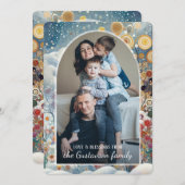 抽象芸術カスタムスノーフレークフローラホリデーリース シーズンカード (正面/裏面)