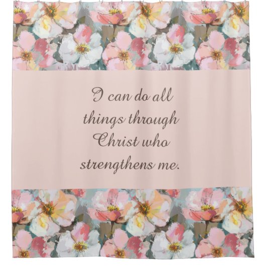 抽象芸術カスタムピンクローゼバイブル引用文 シャワーカーテン (正面)