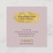 抽象芸術カスタム薄紫ピンクマーブル金ゴールド&グリッター スクエア名刺 (裏面)