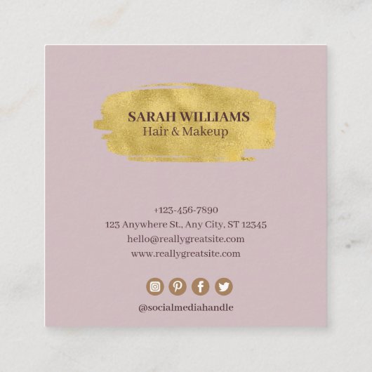 抽象芸術カスタム薄紫ピンクマーブル金ゴールド&グリッター スクエア名刺 (裏面)