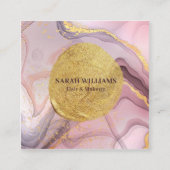 抽象芸術カスタム薄紫ピンクマーブル金ゴールド&グリッター スクエア名刺 (正面)