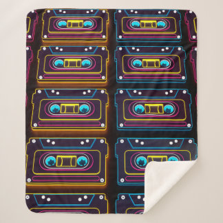 抽象芸術カセットテープネオン調バックグロ シェルパブランケット