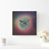 抽象芸術カタツムリカラフルモダンフラクタルアート スクエア壁時計 (ホーム)