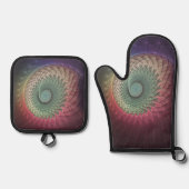 抽象芸術カタツムリカラフルモダンフラクタルアート 鍋つかみ&鍋敷きセット (正面)