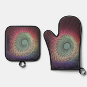 抽象芸術カタツムリカラフルモダンフラクタルアート 鍋つかみ&鍋敷きセット (正面)