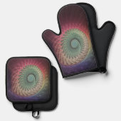 抽象芸術カタツムリカラフルモダンフラクタルアート 鍋つかみ&鍋敷きセット (正面/裏面)