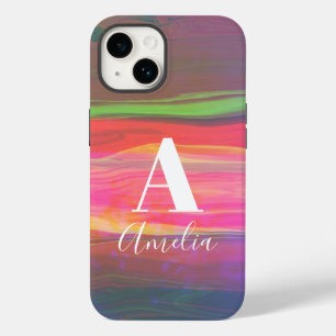 抽象芸術カッコいいアートモノグラム名ホットピンク Case-Mate iPhone 14ケース