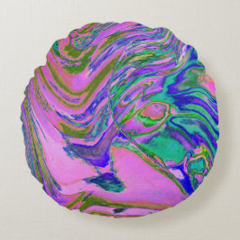 抽象芸術カッコいいチャートレイズとホットピンクグルーブヴィレトロ ラウンドクッション