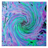 抽象芸術カッコいいライムグリーンとパープルフローラスワール タイル (正面)