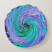 抽象芸術カッコいいライムグリーンとパープルフローラスワール ラウンドクッション (裏面)