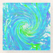 抽象芸術カッコいいレトロアクアとライムグリーンスワール ガラスコースター (正面)