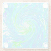 抽象芸術カッコいいレトロアクアとライムグリーンスワール ガラスコースター (裏面)