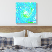抽象芸術カッコいいレトロアクアとライムグリーンスワール キャンバスプリント (インサイチュ (寝室))