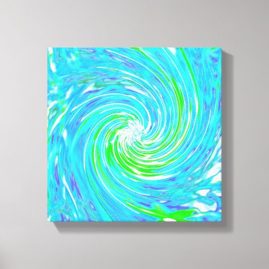 抽象芸術カッコいいレトロアクアとライムグリーンスワール キャンバスプリント (正面)