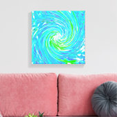 抽象芸術カッコいいレトロアクアとライムグリーンスワール キャンバスプリント (インサイチュ (リビング))