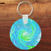 抽象芸術カッコいいレトロアクアとライムグリーンスワール キーホルダー (裏面)