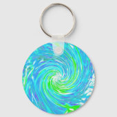 抽象芸術カッコいいレトロアクアとライムグリーンスワール キーホルダー (裏面)