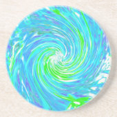 抽象芸術カッコいいレトロアクアとライムグリーンスワール コースター (正面)