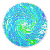 抽象芸術カッコいいレトロアクアとライムグリーンスワール セラミックノブ (正面)