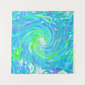 抽象芸術カッコいいレトロアクアとライムグリーンスワール タペストリー (正面(横))