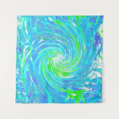 抽象芸術カッコいいレトロアクアとライムグリーンスワール タペストリー (正面)