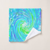 抽象芸術カッコいいレトロアクアとライムグリーンスワール バスタオルセット (ウォッシュタオル)