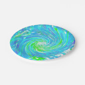 抽象芸術カッコいいレトロアクアとライムグリーンスワール ペーパープレート (アングル)