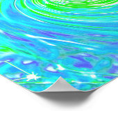 抽象芸術カッコいいレトロアクアとライムグリーンスワール ポスター (角)