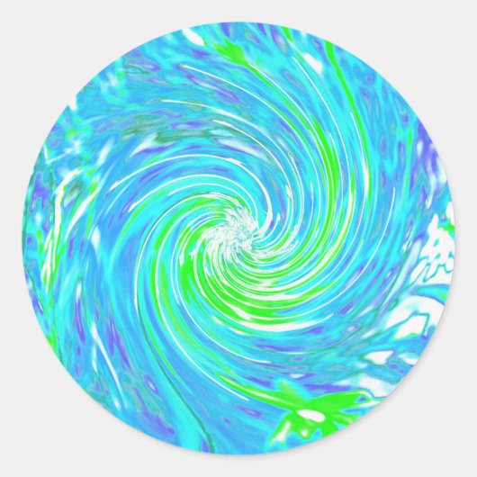 抽象芸術カッコいいレトロアクアとライムグリーンスワール ラウンドシール (正面)