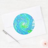 抽象芸術カッコいいレトロアクアとライムグリーンスワール ラウンドシール (封筒)