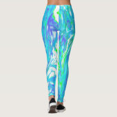 抽象芸術カッコいいレトロアクアとライムグリーンスワール レギンス (裏面)