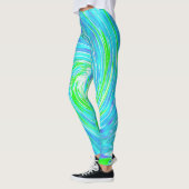 抽象芸術カッコいいレトロアクアとライムグリーンスワール レギンス (左)