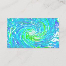 抽象芸術カッコいいレトロアクアとライムグリーンスワール 名刺
