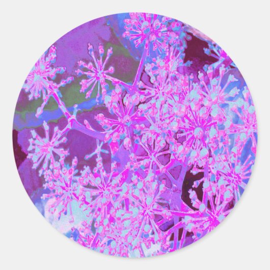 抽象芸術カッコいいレトロ自然（ホットピンクとパープル） ラウンドシール (正面)