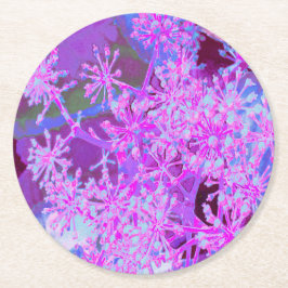 抽象芸術カッコいいレトロ自然（ホットピンクとパープル） ラウンドペーパーコースター