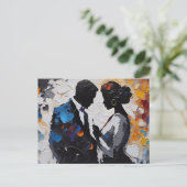 抽象芸術カップルの愛の中カラフルハート ポストカード (スタンド正面)