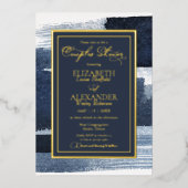 抽象芸術カップルシャワー招待状 |金ゴールド青 箔招待状 (正面)