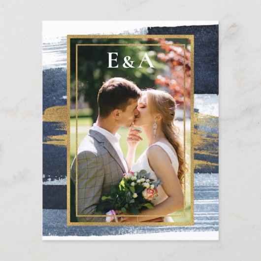 抽象芸術カップルシャワー招待状 |青い写真 (裏面)