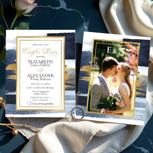 抽象芸術カップルシャワー招待状 |青い写真