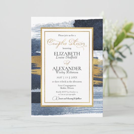抽象芸術カップルシャワー招待状 |青い写真 招待状 (スタンド正面)