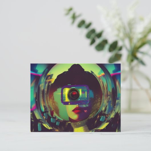 抽象芸術カメラウーマンSci-fiはがき ポストカード (スタンド正面)