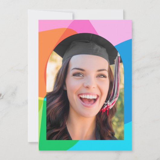 抽象芸術カラフルかわいいおもしろい写真卒業パーティー 招待状 (裏面)