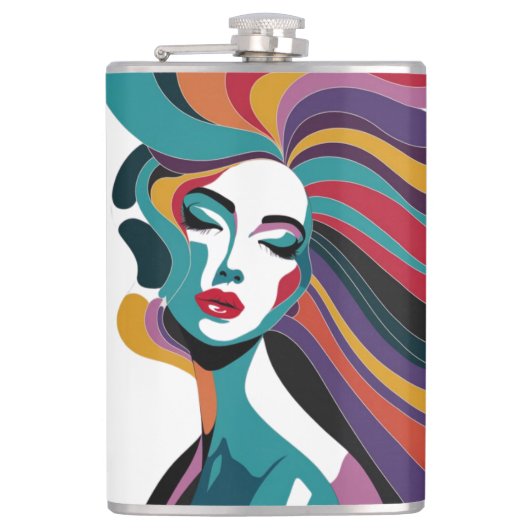 抽象芸術カラフルで髪の毛が流れる女性 フラスク (正面)