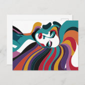 抽象芸術カラフルで髪の毛が流れる女性 ポストカード (正面/裏面)
