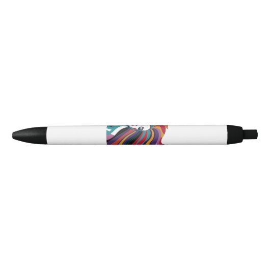抽象芸術カラフルで髪の毛が流れる女性 黒ボールペン (正面)
