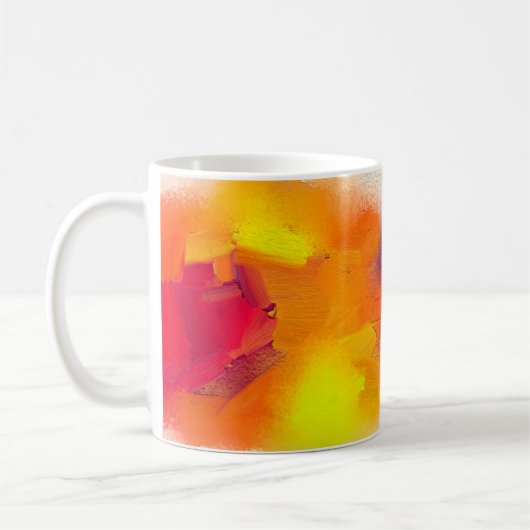 抽象芸術カラフルのキャンバステクスチャ上でのペイント コーヒーマグカップ (左)