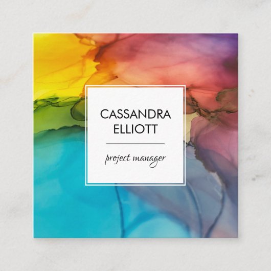 抽象芸術カラフルの墨液アート スクエア名刺 (正面)
