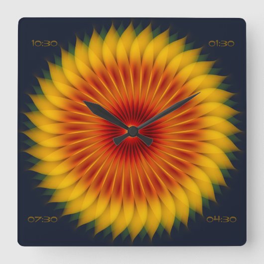 抽象芸術カラフルの明るいヒマワリ模様 スクエア壁時計 (正面)