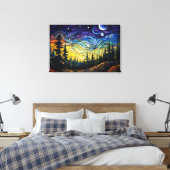 抽象芸術カラフルの木の日没の風景 キャンバスプリント (インサイチュ (寝室))